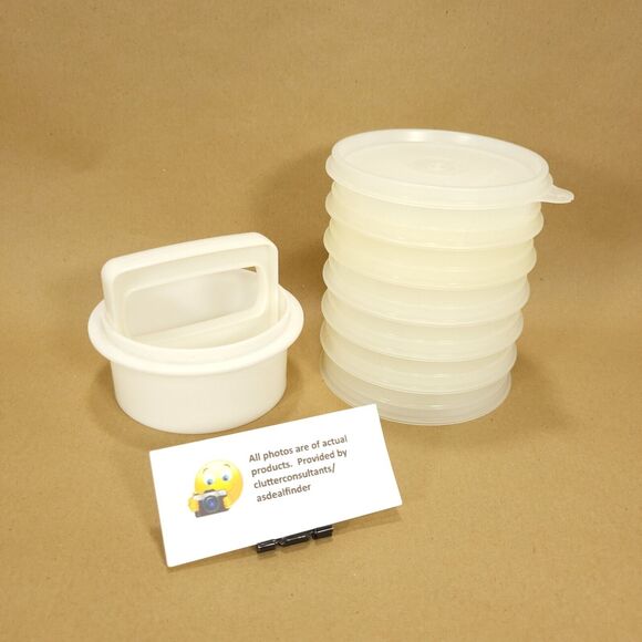 Vintage Tupperware Hamburger Patty Press w/ 6 Keepers #883 #884 #215 #882 - Picture 1 of 8